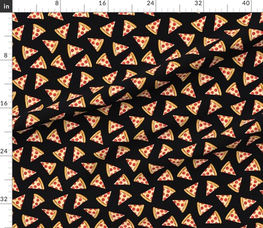 Pizza Black Food Slice Junk Pepperoni Custom Printed Fabric by Spoonflower Various Fabrics by the Yard or Fat Quarter